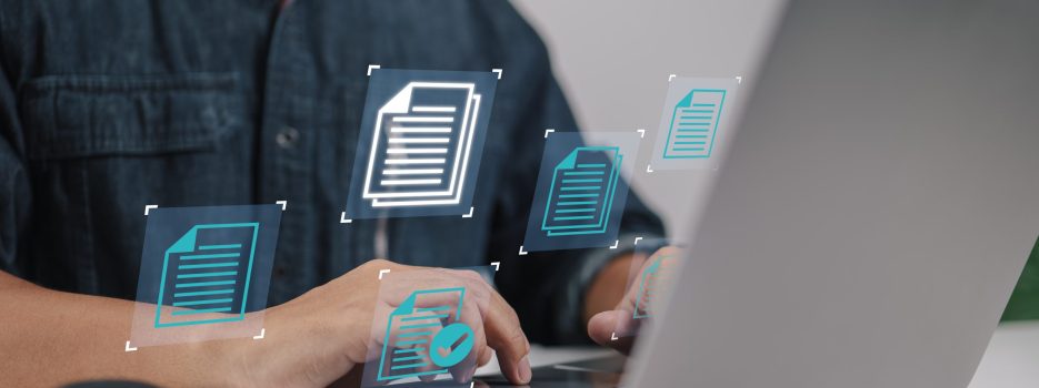 concept businessman using laptop computer with document management icon as part data system business internet 1 scaled
